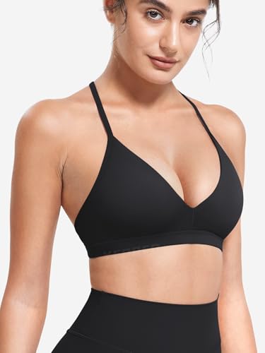 Sports Bras for Women Strappy Padded Halter Ericie Open Back Light Impact Deep V Neck Yoga Workout Gym Tops