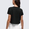 Women's Pima Cotton Workout Short Sleeve Shirts Loose Athletic Crop Tops Gym Casual Cropped T-Shirt