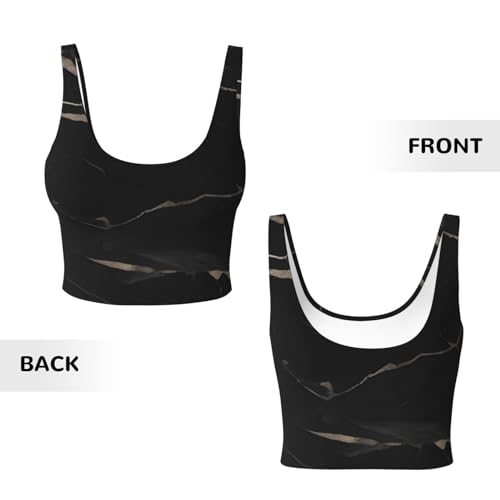 Women's low collar Sports Bra Elastic Sports Vest Yoga Tank Top Tops Shirts Black textured marble Pattern