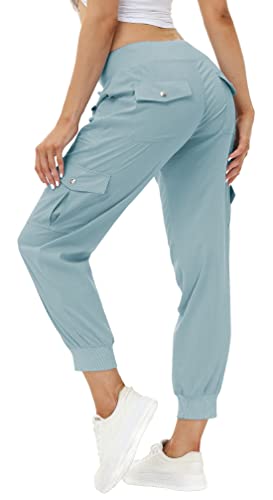 Women's Lightweight Hiking Cargo Pants Outdoor Quick Dry Casual Travel Sweatpants Joggers Elastic Waist Button Pockets