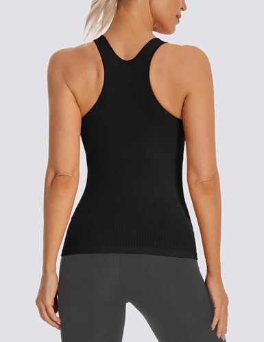 Seamless Workout Tank Top for Women with Built in Bra, Padded Racerback Athletic Yoga Camisole