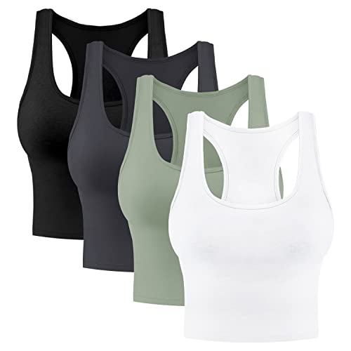 31xMhFJBsrL.jpg 4 Pieces Women's Crop Tops Cotton Basic Tank Tops Racerback Sleeveless Sports Workout Crop Tank Tops