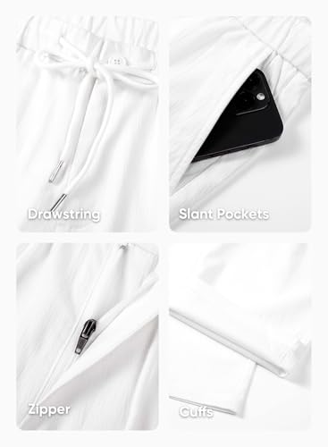 Men's Casual Drawstring Pants Elastic Waist Lightweight Pant Summer Beach Trouser with Pockets