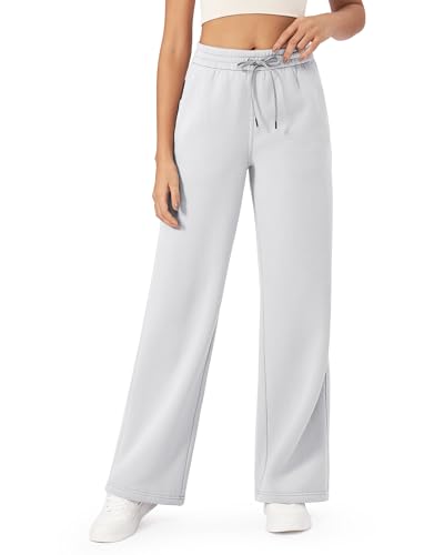 Flurrylux Fleece Lined Sweatpants Women Cotton Wide Leg Pants with Pockets Lounge Casual