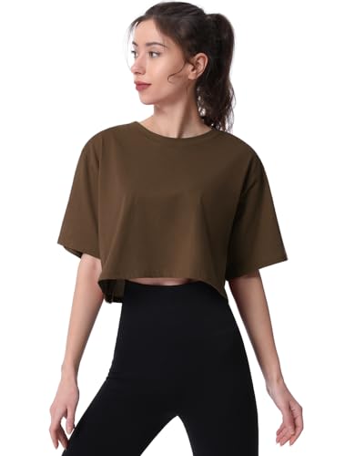 31yQAbmngBL.jpg 4-Pack Women's Cotton Crop T-Shirts Short Sleeve Solid Cropped Athletic Top Round Neck Casual Workout Yoga Tees