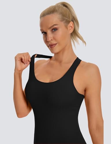 Seamless Workout Tank Top for Women with Built in Bra, Padded Racerback Athletic Yoga Camisole