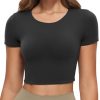 Womens Butterluxe Double Lined Short Sleeve Crop Tops Crew Neck Casual Workout T-Shirt Cute Basic Tee