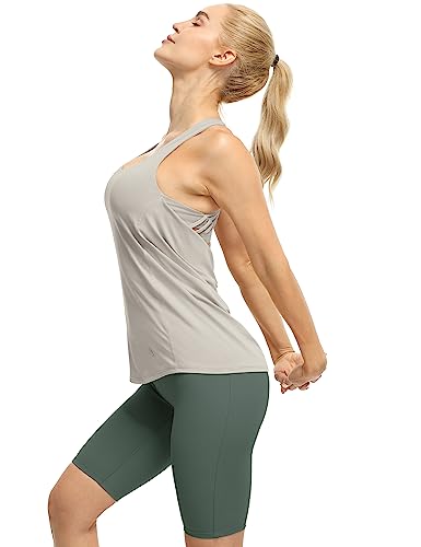 Women's Open Back Workout Athletic Yoga Tank Tops with Built in Bra