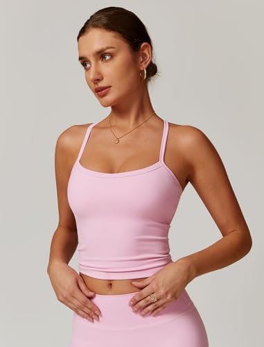 Womens Longline Sports Bras Cross Back Active Gym Yoga Padded Workout Crop Tank Top with Built in Bra