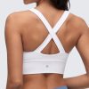 Butterluxe Womens Ruched Longline Sports Bras - V Neck Padded Yoga Tank Wide Straps Cross Back Crop Tops