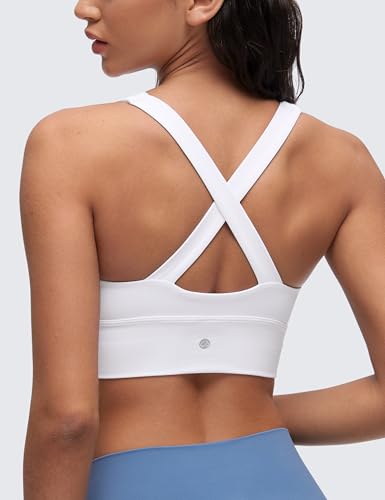 Butterluxe Womens Ruched Longline Sports Bras - V Neck Padded Yoga Tank Wide Straps Cross Back Crop Tops