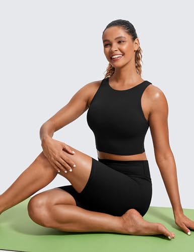 Butterluxe Racerback Longline Sports Bras for Women - High Neck Padded Crop Workout Tank Top with Built in Pads