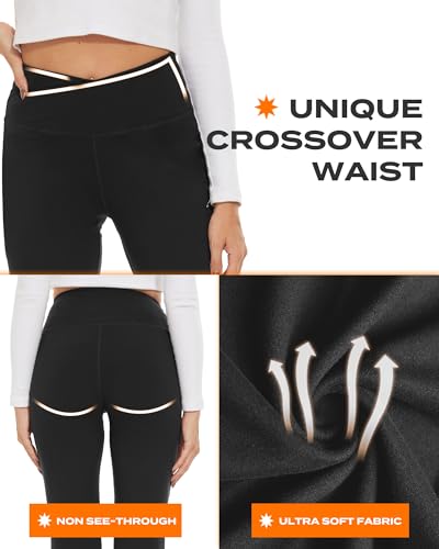 Black Flare Leggings for Women, Crossover Yoga Pants with Pockets Bootcut Flared Leggings