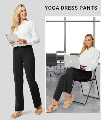 Yoga Pants with Pockets for Women Wide Leg Cargo Pants High Waist Crossover Stretch Work Travel Casual Sweatpants
