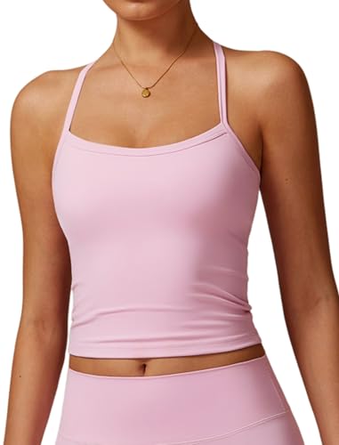 Womens Longline Sports Bras Cross Back Active Gym Yoga Padded Workout Crop Tank Top with Built in Bra