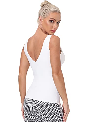 Workout Tops for Women Yoga Tank Tops with Built in Bra Wirefree Padded Yoga Bras Gym Running Athletic Shirt V-Neck Camisole