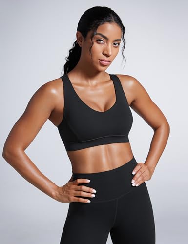Womens Butterbreeze Criss Cross Back Sports Bra - V Neck Adjustable Straps Padded Wireless Workout Training Crop Top