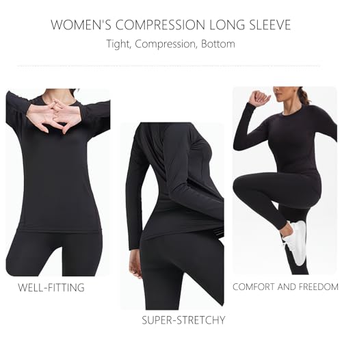 Women's Athletic Compression Long Sleeve Workout Tops Quick Dry Gym Running Yoga Shirts