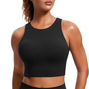 Butterluxe Racerback Longline Sports Bras for Women - High Neck Padded Crop Workout Tank Top with Built in Pads