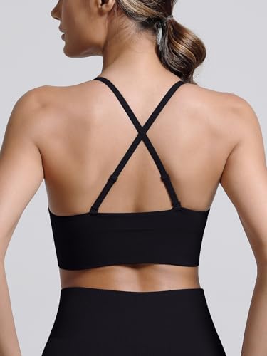 V Neck Adjustable Spaghetti Straps Sports Bra for Women, Padded Criss Cross Back Longline Yoga Bra Workout Crop Top Multipack