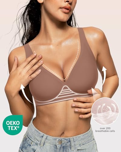 Womens Deep V Bras Wireless Comfortable Bra Supportive No Underwire Bras Tshirt Push Up Bralettes Plunge Seamless Bra