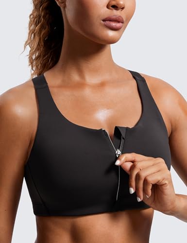 Womens Zip Front High Impact Sports Bra - Molded Cup Adjustable Convertible Straps Wireless Workout Yoga Crop Top