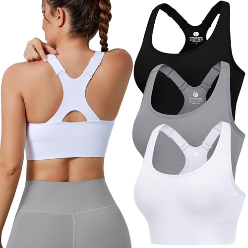 413ofSQcxdL.jpg Adjustable Sports Bras for Women 3/4 Pack Racerback High Support Bras Padded Workout Bras Seamless Yoga Athletic Bra