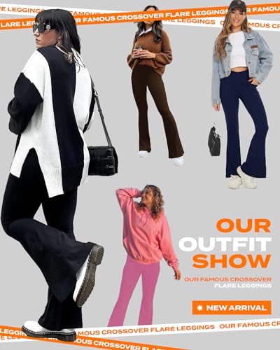 Black Flare Leggings for Women, Crossover Yoga Pants with Pockets Bootcut Flared Leggings