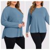Plus Size Workout Tops for Women Long Sleeve Athletic Shirts Breathable Running Yoga Gym Clothes with Side Slits