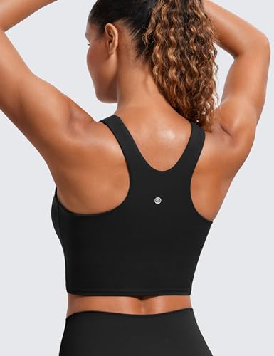 Butterluxe Racerback Longline Sports Bras for Women - High Neck Padded Crop Workout Tank Top with Built in Pads