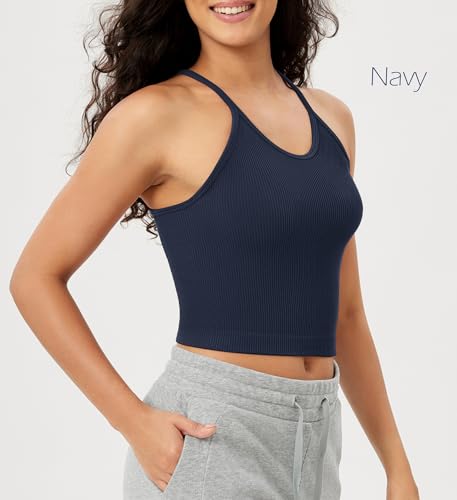 Women's Crop 3-Pack Seamless Rib-Knit Camisole Crop Tank Tops