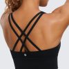 Womens Strappy Longline Sports Bra - Medium Impact Criss Cross Yoga Padded Workout Crop Top