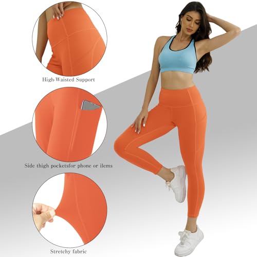 Womens High Waisted Active Yoga Pants with Pockets Tummy Control Workout Buttery Soft Leggings