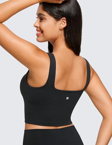Butterluxe Womens Square Neck Longline Sports Bra - Workout Crop Tank Tops Padded Yoga Camisole with Built in Pads