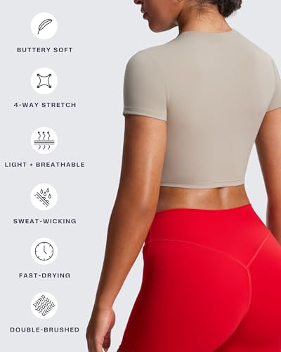 Short Sleeve Crop Tops for Women Classic Longline Baby Tee Workout T Shirt Top