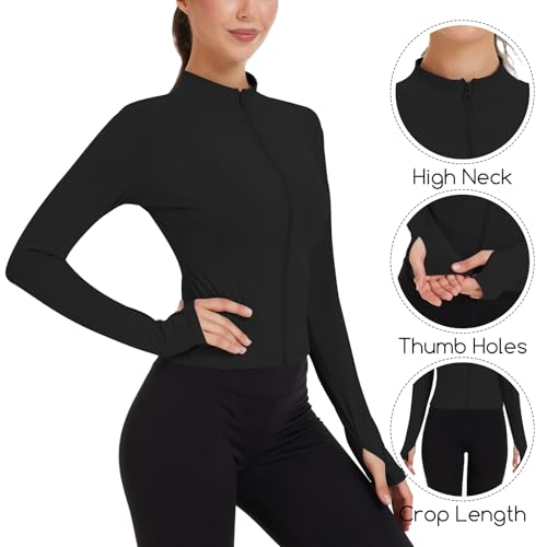 3 Pack Women's Workout Jacket Slim Fit Cropped Jacket Zip up Athletic Tops with Thumb Hole Running Gym Yoga