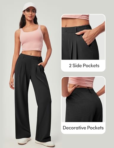 Wide Leg Pants Woman Pull on Stretchy Work Dress Pants High Waisted Business Casual Trousers Slacks 26''/28''