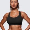 Strappy V Neck Sports Bras for Women - Criss Cross Back Wireless Padded Workout Yoga Bra