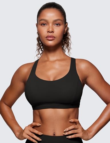 Strappy V Neck Sports Bras for Women - Criss Cross Back Wireless Padded Workout Yoga Bra
