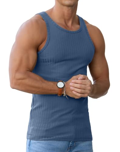 Men's Ribbed Tank Top Casual Workout Sleeveless Shirts Soft Gym Muscle Bodybuilding Tee