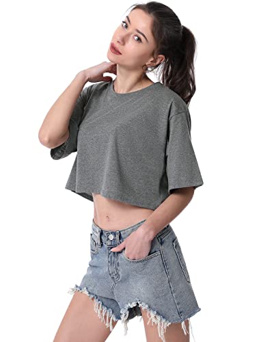 418XbbvddDL.jpg 4-Pack Women's Cotton Crop T-Shirts Short Sleeve Solid Cropped Athletic Top Round Neck Casual Workout Yoga Tees