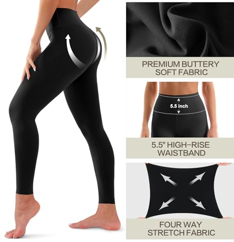 3 Pack Leggings for Women-No See-Through High Waisted Tummy Control Yoga Pants Workout Running Legging