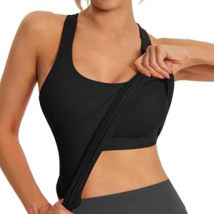 Seamless Workout Tank Top for Women with Built in Bra, Padded Racerback Athletic Yoga Camisole