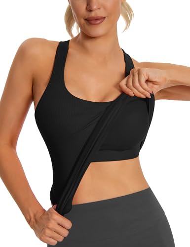 Seamless Workout Tank Top for Women with Built in Bra, Padded Racerback Athletic Yoga Camisole