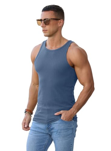 Men's Ribbed Tank Top Casual Workout Sleeveless Shirts Soft Gym Muscle Bodybuilding Tee