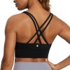 Womens Strappy Longline Sports Bra - Medium Impact Criss Cross Yoga Padded Workout Crop Top