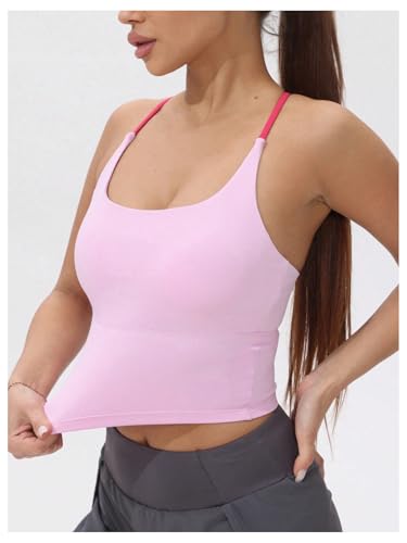 Women's Racerback Tank Top Criss Cross Spaghetti Strap Padded Strappy Longline Workout Gym Tops