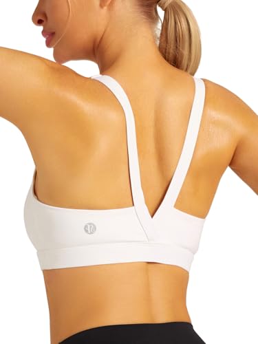 Sports Bras for Women, Medium Support Molded Cup Sports Bras with Sewn in Pads Strappy Workout Yoga Bra