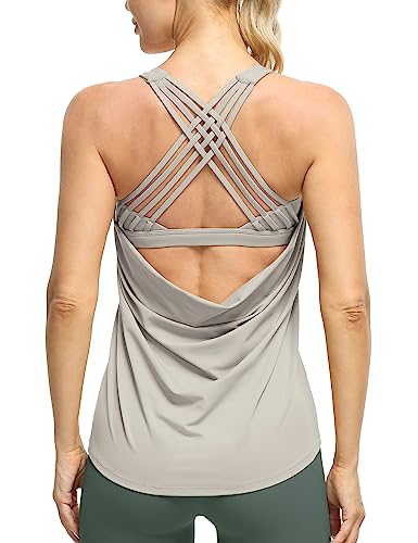 Women's Open Back Workout Athletic Yoga Tank Tops with Built in Bra