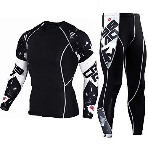 Workout Set Compression Shirt Pants Top Long Sleeve Sports Tight Base Layer Quick Dry & Moisture-Wicking